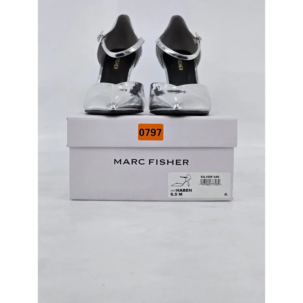 Marc Fisher Haben Pumps Womens 6.5 Silver Metallic Pointed Toe Ankle Strap - NEW
